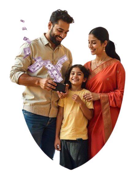 Happy Indian family with financial protection shield